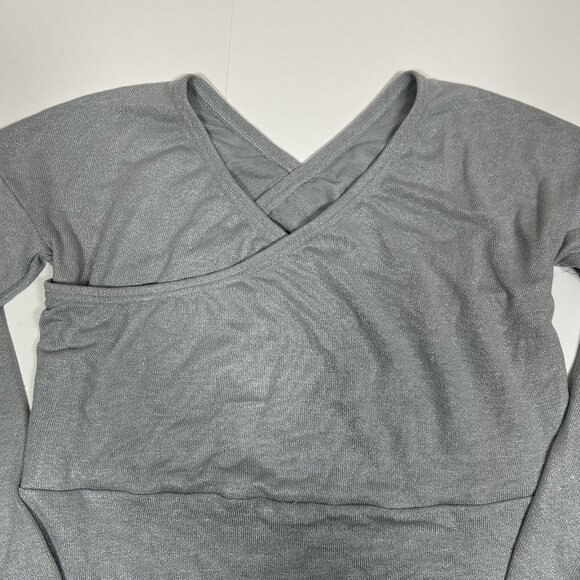 Unbranded Bodycon Mini Dress Ribbed Faux Wrap Long Sleeves Gray Metallic Sz L - Picture 4 of 6